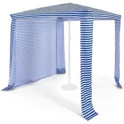 RELAX4LIFE Tonnelle De Jardin Avec Paroi Latérale Détachable Hauteur Réglable 233-270 Cm, Pavillon Protection Solaire 202x202cm, Transport Facile Avec Sac, Bleu Marine/Bleu Clair (Bleu Marine)
