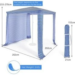 RELAX4LIFE Tonnelle De Jardin Avec Paroi Latérale Détachable Hauteur Réglable 233-270 Cm, Pavillon Protection Solaire 202x202cm, Transport Facile Avec Sac, Bleu Marine/Bleu Clair (Bleu Marine) -Pergola Soldes 60464559 3