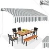 RELAX4LIFE Store Banne 3X2,5M Rétractable Réglable 0-35° Avec Manivelle Manuel Et Revêtement Imperméable, Auvent Anti-Soleil Avec Cadre En Alu Durable Pour Balcon, Jardin, Patio (Rayure Gris-Blanc) -Pergola Soldes 60464871 1