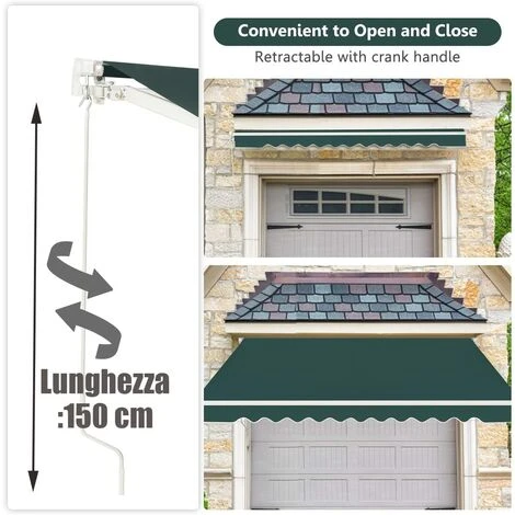 RELAX4LIFE Store Banne Rétractable Manuel En Alu Avec Manivelle, Auvent En Polyester Avec Angle Réglable 5-35° Pour Balcon, Fenêtre, Terrasse (3,6 X 3 M, Vert) 4 RELAX4LIFE Store Banne Rétractable Manuel En Alu Avec Manivelle, Auvent En Polyester Avec Angle Réglable 5-35° Pour Balcon, Fenêtre, Terrasse (3,6 X 3 M, Vert) – Image 2