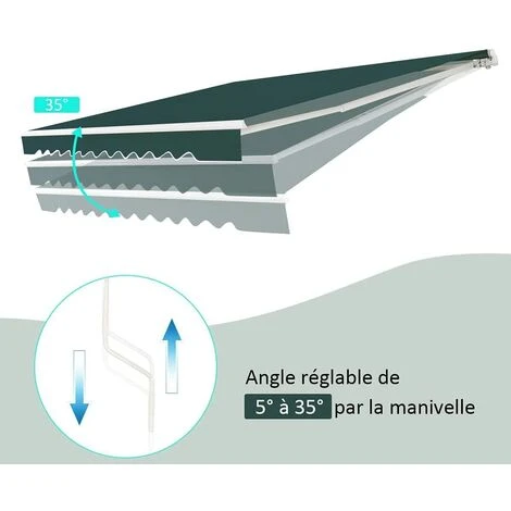 RELAX4LIFE Store Banne Rétractable Manuel En Alu Avec Manivelle, Auvent En Polyester Avec Angle Réglable 5-35° Pour Balcon, Fenêtre, Terrasse (3,6 X 3 M, Vert) 5 RELAX4LIFE Store Banne Rétractable Manuel En Alu Avec Manivelle, Auvent En Polyester Avec Angle Réglable 5-35° Pour Balcon, Fenêtre, Terrasse (3,6 X 3 M, Vert) – Image 3