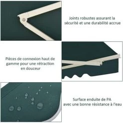 RELAX4LIFE Store Banne Rétractable Manuel En Alu Avec Manivelle, Auvent En Polyester Avec Angle Réglable 5-35° Pour Balcon, Fenêtre, Terrasse (3,6 X 3 M, Vert) 11 RELAX4LIFE Store Banne Rétractable Manuel En Alu Avec Manivelle, Auvent En Polyester Avec Angle Réglable 5-35° Pour Balcon, Fenêtre, Terrasse (3,6 X 3 M, Vert) -Pergola Soldes 60475651 5