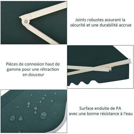RELAX4LIFE Store Banne Rétractable Manuel En Alu Avec Manivelle, Auvent En Polyester Avec Angle Réglable 5-35° Pour Balcon, Fenêtre, Terrasse (3,6 X 3 M, Vert) 7 RELAX4LIFE Store Banne Rétractable Manuel En Alu Avec Manivelle, Auvent En Polyester Avec Angle Réglable 5-35° Pour Balcon, Fenêtre, Terrasse (3,6 X 3 M, Vert) – Image 5