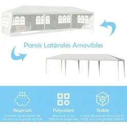 RELAX4LIFE Tonnelle De Jardin 3x9m De 8 Parois Et Fenêtre Pour Fête, Mariage, Barnum Extérieure En PE Imperméable, Pavillon Extérieur Pour Terrasse Patio -Pergola Soldes 60475652 5