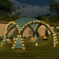 Tonnelle De Camping Grästorp Avec Guirlande à 96 LED 345 X 345 X 247 Cm Bleu Clair [pro.tec] -Pergola Soldes 60495963 3