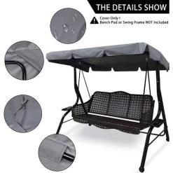 PREMIER Toit De Rechange Pour Balancelle De Jardin, Housse De Rechange, Toit De Balanoire, Canopée Pour Balancelle Remplacement De L'Auvent De Balanoire Extérieure Pour Balanoire De Jardin 3 Places(164 * 114 * 15 Gris) -Pergola Soldes 60544311 2