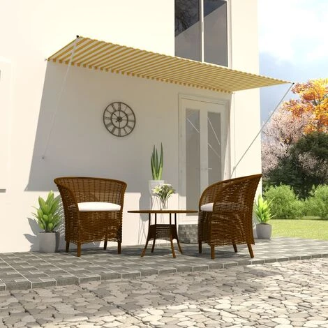JN.SONGS Auvent Rétractable En Acier Store Banne Pour Terrasse Fenêtre Angle Hauteur Réglable Jaune Et Blanc - 300x150 Cm 6 JN.SONGS Auvent Rétractable En Acier Store Banne Pour Terrasse Fenêtre Angle Hauteur Réglable Jaune Et Blanc - 300x150 Cm – Image 4
