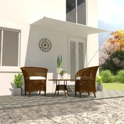 JN.SONGS Auvent Rétractable En Acier Store Banne Angle Hauteur Réglable Pour Terrasse Fenêtre Crème - 250x150 Cm -Pergola Soldes 60580288 5