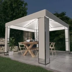 INLIFE Tonnelle Avec Double Toit Et Lumières LED 3x3 M Blanc