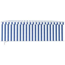 FIMEI Auvent Manuel Rétractable Avec Store Et LED 4,5x3 M Bleu Blanc -Pergola Soldes 60968558 3