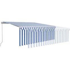 FIMEI Auvent Manuel Rétractable Avec Store Et LED 4,5x3 M Bleu Blanc -Pergola Soldes 60968558 4