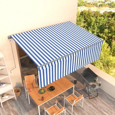 FIMEI Auvent Automatique Rétractable Avec Store 4x3 M Bleu Et Blanc 3 FIMEI Auvent Automatique Rétractable Avec Store 4x3 M Bleu Et Blanc