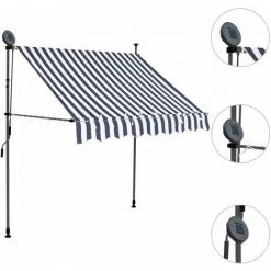FIMEI Auvent Manuel Rétractable Avec LED 200 Cm Bleu Et Blanc -Pergola Soldes 60970467 3