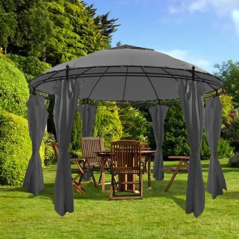 FIMEI Belvédère Avec Rideaux Rond 3,5 X 2,7 M Anthracite 3 FIMEI Belvédère Avec Rideaux Rond 3,5 X 2,7 M Anthracite