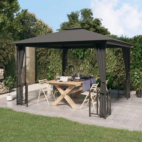 FIMEI Tonnelle Avec Parois Et Toit Double 3x3 M Anthracite 3 FIMEI Tonnelle Avec Parois Et Toit Double 3x3 M Anthracite