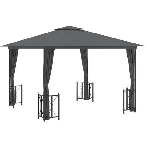 FIMEI Tonnelle Avec Parois Et Toit Double 3x3 M Anthracite 4 FIMEI Tonnelle Avec Parois Et Toit Double 3x3 M Anthracite – Image 2