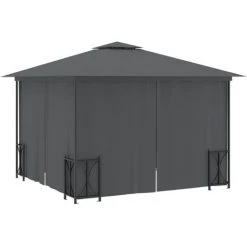 FIMEI Tonnelle Avec Parois Et Toit Double 3x3 M Anthracite 11 FIMEI Tonnelle Avec Parois Et Toit Double 3x3 M Anthracite -Pergola Soldes 60973372 5