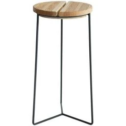 Louis Moulin Sellette Industrielle Haute Fer Rond Plateau Bois - 61x30 Cm - Acier époxy