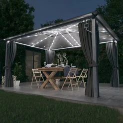 TRUE DEAL Tonnelle Avec Rideau Et Lumières LED 4x3 M Anthracite Aluminium
