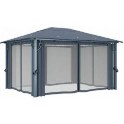 TRUE DEAL Tonnelle Avec Rideau Et Lumières LED 4x3 M Anthracite Aluminium -Pergola Soldes 61074395 5