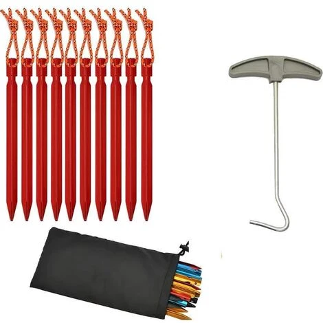 Zhuoxuan Piquets Tente, Sardines Tente Camping Avec Pochette De Rangement, Lot De 10(rouge) 3 Zhuoxuan Piquets Tente, Sardines Tente Camping Avec Pochette De Rangement, Lot De 10(rouge)