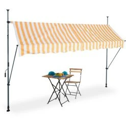 Relaxdays Auvent Pour Balcon, Hauteur Réglable, Sans Percer, Anti-UV, Largeur 300 Cm, Blanc-orange