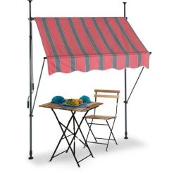 Relaxdays Auvent Pour Balcon, 150 Cm De Large, Hauteur Réglable, Sans Percer, Anti-UV, Gris/rouge