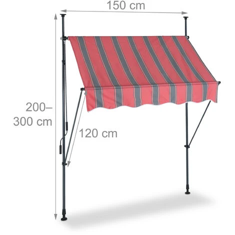 Relaxdays Auvent Pour Balcon, 150 Cm De Large, Hauteur Réglable, Sans Percer, Anti-UV, Gris/rouge 7 Relaxdays Auvent Pour Balcon, 150 Cm De Large, Hauteur Réglable, Sans Percer, Anti-UV, Gris/rouge – Image 5