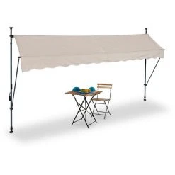 Relaxdays Auvent Pour Balcon, Hauteur Réglable, Sans Percer, Anti-UV, 350 X 120 Cm, Sable-gris