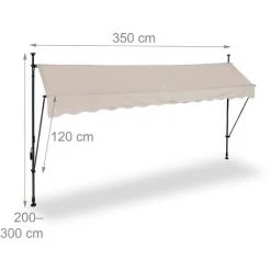Relaxdays Auvent Pour Balcon, Hauteur Réglable, Sans Percer, Anti-UV, 350 X 120 Cm, Sable-gris -Pergola Soldes 61314150 5