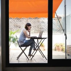 Relaxdays Auvent Pour Balcon, Hauteur Réglable, Sans Percer, Anti-UV, 200 X 120 Cm, Orange-gris -Pergola Soldes 61314157 4