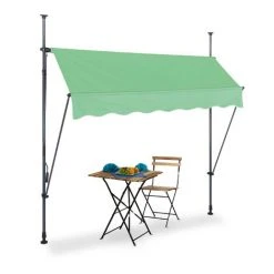 Relaxdays Auvent Pour Balcon, Hauteur Réglable, Sans Percer, Anti-UV, 200 Cm De Large, Vert-gris