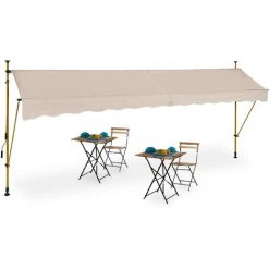 Relaxdays Auvent Pour Balcon, Hauteur Réglable, Sans Percer, Anti-UV, 400 X 120 Cm, Sable