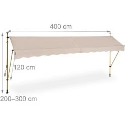 Relaxdays Auvent Pour Balcon, Hauteur Réglable, Sans Percer, Anti-UV, 400 X 120 Cm, Sable -Pergola Soldes 61314241 5