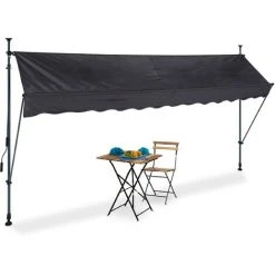 Relaxdays Auvent Pour Balcon, Hauteur Réglable, Sans Percer, Anti-UV, 350 Cm De Large, Anthracite-gris