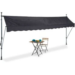 Relaxdays Auvent Pour Balcon, Hauteur Réglable, Sans Percer, Anti-UV, 400 Cm De Large, Anthracite-gris
