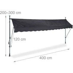 Relaxdays Auvent Pour Balcon, Hauteur Réglable, Sans Percer, Anti-UV, 400 Cm De Large, Anthracite-gris 11 Relaxdays Auvent Pour Balcon, Hauteur Réglable, Sans Percer, Anti-UV, 400 Cm De Large, Anthracite-gris -Pergola Soldes 61314389 5