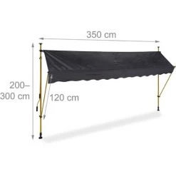 Relaxdays Auvent Pour Balcon, Hauteur Réglable, Sans Percer, Anti-UV, 350 X 120 Cm, Anthracite-doré -Pergola Soldes 61314434 5
