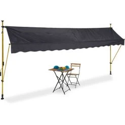 Relaxdays Auvent Pour Balcon, Hauteur Réglable, Sans Percer, Anti-UV, 400 X 120 Cm, Anthracite-doré