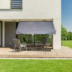 Relaxdays Auvent Pour Balcon, Hauteur Réglable, Sans Percer, Anti-UV, 400 X 120 Cm, Anthracite-doré -Pergola Soldes 61314459 3