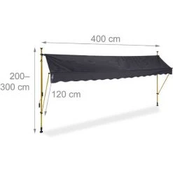 Relaxdays Auvent Pour Balcon, Hauteur Réglable, Sans Percer, Anti-UV, 400 X 120 Cm, Anthracite-doré -Pergola Soldes 61314459 5