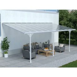 VENTE-UNIQUE.COM Carport Pergola Adossé En Aluminium 18,8 M² Blanc ALVARO - Blanc