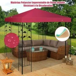 GOPLUS Toile De Rechange Pour Pavillon B?che Pour Tonnelle Imperméable B?che De Tente Fait En Polyester-3M X 3M-Beige/Vert/Rouge (Rouge) -Pergola Soldes 62885750 3