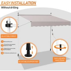 EINFEBEN Auvent Pince Auvent Balcon Auvent Bras Articulé Auvent Résistant Aux UV Hydrofuge Terrasse Jardin Balcon - Beige 10 EINFEBEN Auvent Pince Auvent Balcon Auvent Bras Articulé Auvent Résistant Aux UV Hydrofuge Terrasse Jardin Balcon - Beige -Pergola Soldes 63579188 4
