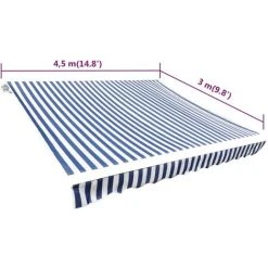 SUPERMARKET Toile D'auvent Bleu Et Blanc 450x300 Cm -Pergola Soldes 63649585 5