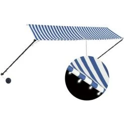 SUPERMARKET Auvent Rétractable Avec LED 350x150 Cm Bleu Et Blanc 8 SUPERMARKET Auvent Rétractable Avec LED 350x150 Cm Bleu Et Blanc -Pergola Soldes 63650031 2