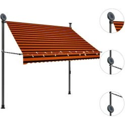 SUPERMARKET Auvent Manuel Rétractable Avec LED 200 Cm Orange Et Marron -Pergola Soldes 63655979 3