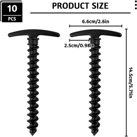 ROSIER 10 Pièces Piquets De Tente En Spirale, Robustes Piquets à Vis De Camping Pour Jardin, Camping, Voyage, Extérieur, 14.5 X 7 Cm Noir——VEBTles 4 ROSIER 10 Pièces Piquets De Tente En Spirale, Robustes Piquets à Vis De Camping Pour Jardin, Camping, Voyage, Extérieur, 14.5 X 7 Cm Noir——VEBTles – Image 2
