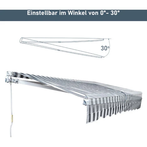EINFEBEN Store De Balcon Store Banne Manuel Store Extérieur Auvent Balcon Articulé Anti-UV Terrasse Jardin Gris Blanc 250 X 200 Cm - Gris 7 EINFEBEN Store De Balcon Store Banne Manuel Store Extérieur Auvent Balcon Articulé Anti-UV Terrasse Jardin Gris Blanc 250 X 200 Cm - Gris – Image 5