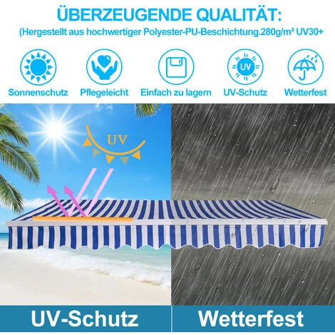TolleTour Store De Balcon Store Banne Manuel Store Extérieur Auvent Balcon Articulé Anti-UV Terrasse Jardin Bleu Blanc 250 X 200 Cm - Bleu 6 TolleTour Store De Balcon Store Banne Manuel Store Extérieur Auvent Balcon Articulé Anti-UV Terrasse Jardin Bleu Blanc 250 X 200 Cm - Bleu – Image 4
